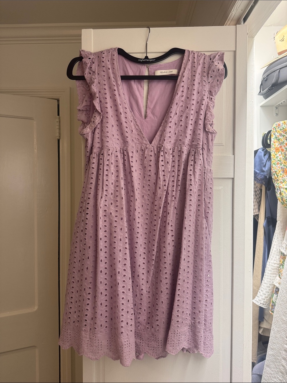 Mustard Seed Lilac Eyelet V-Neck Ruffle Dress